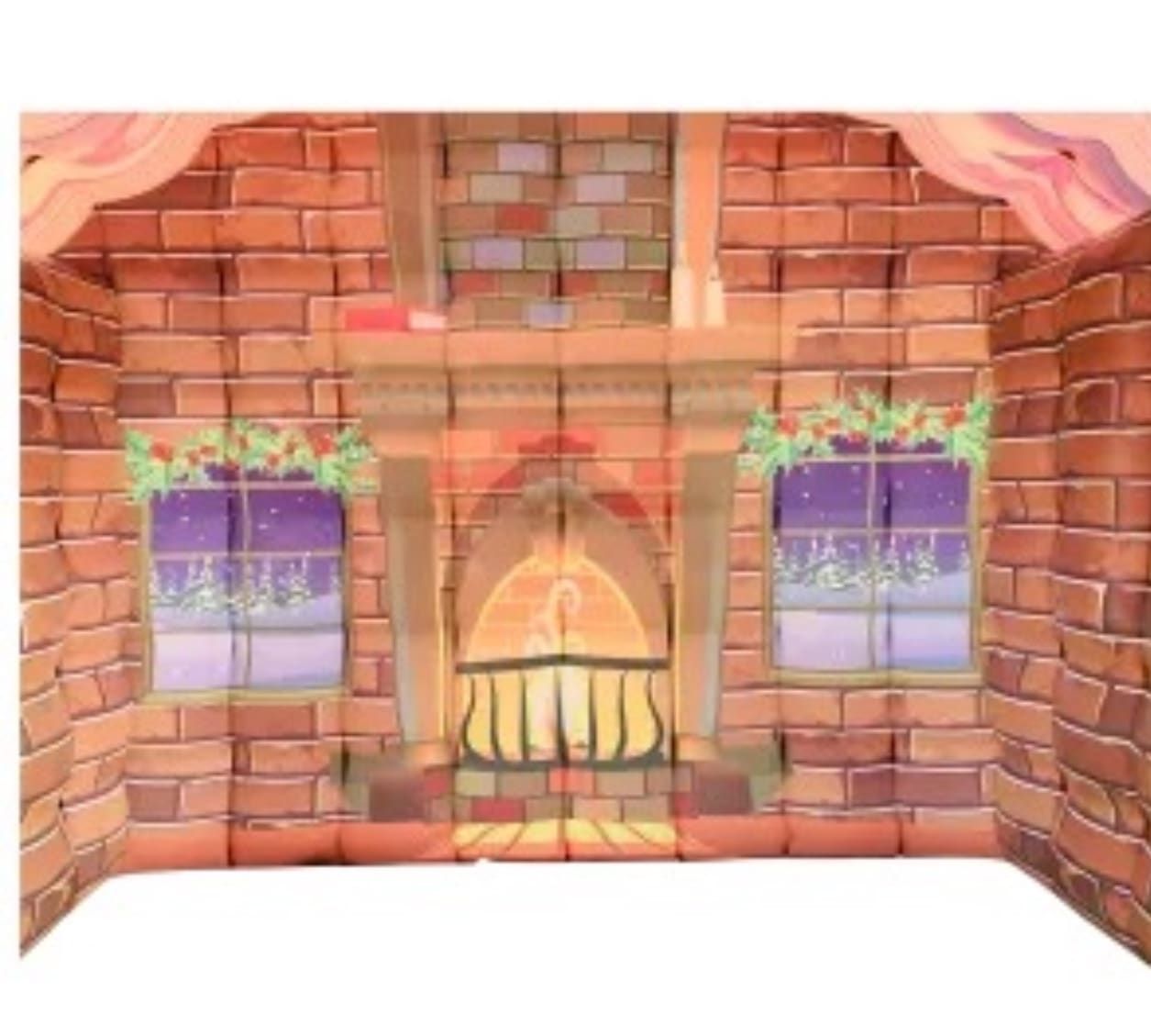 The Deluxe Santa's Grotto themed interior with its stone fireplace and painted brick walls