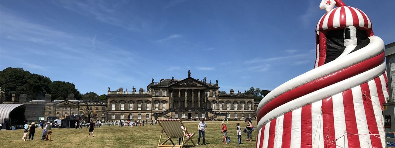 Traditional helix helter skelter set up on a country lawn at an outdoor event