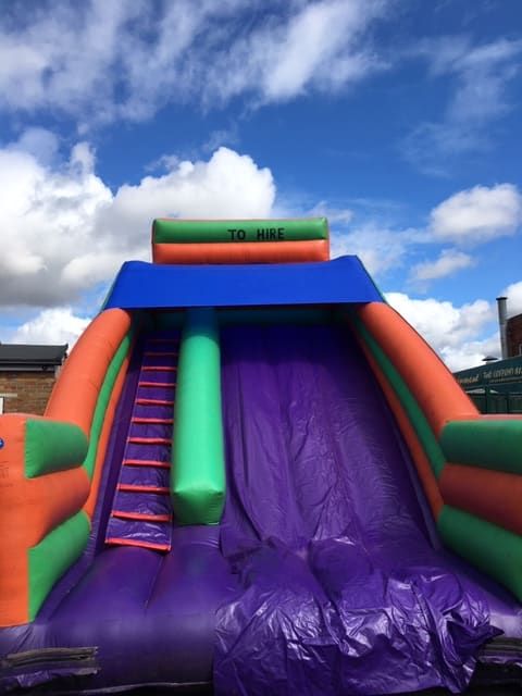 Detail of the inflatable structure showing the purple material and colours