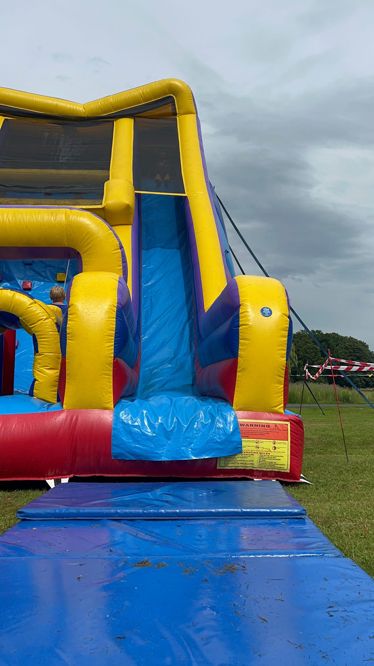 The inflatable structure showing the yellow, red, blue and purple colour scheme